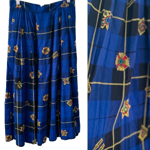 Vintage Pleated Atlantic Star Plaid Luxe Print Midi Skirt size S/M 6/8 small - Picture 1 of 8